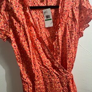 Floral Wrap Dress - Orange